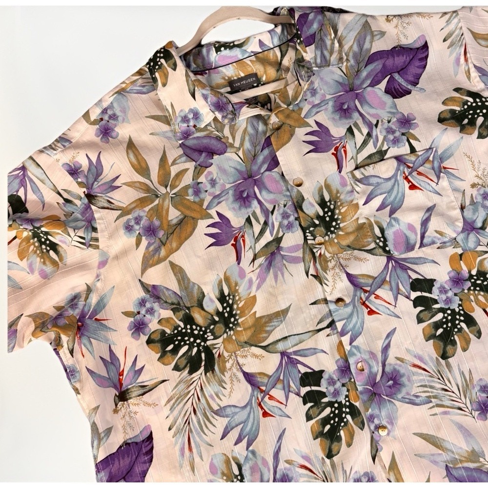 Van Heusen ‎ Floral Print Button Up Shirt Men's 3XL Beach Resort Lightweight